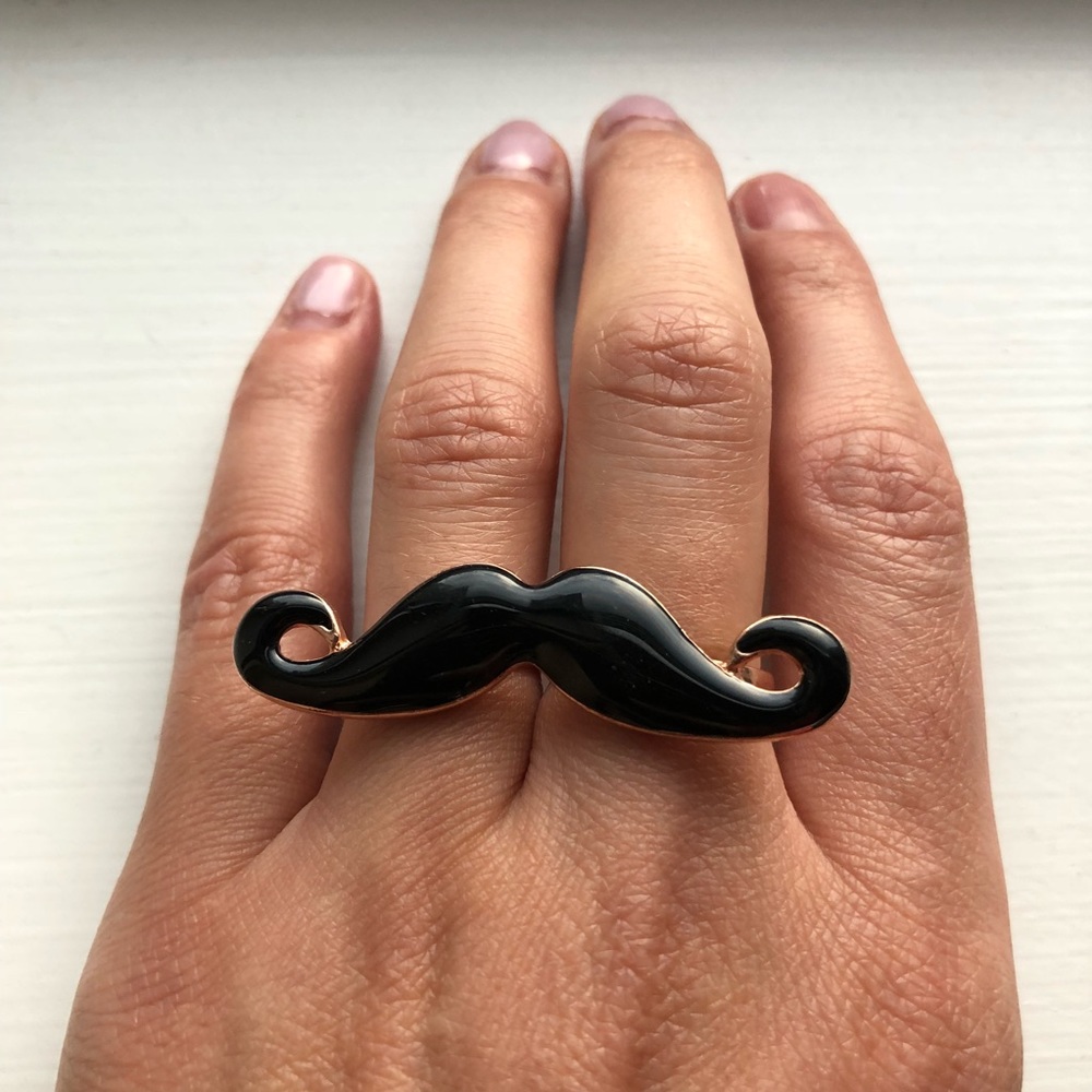 Gold & black double finger mustache ring - Picture 2 of 6